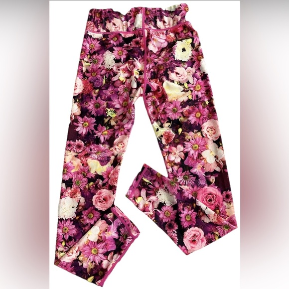 Terez New York XS Floral Print Leggings Pink Stretch Yoga Pants Activewear - Picture 11 of 12